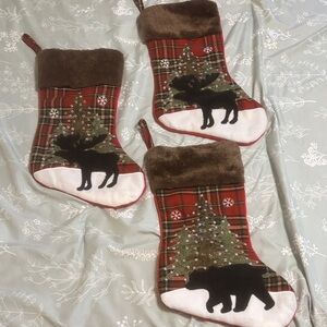 Hobby Lobby Festive Plaid Stockings with Moose and Tree